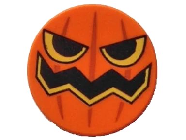 LEGO onderdeel Tile, Round 2 x 2 with Bottom Stud Holder with Pumpkin Jack O' Lantern Pattern (14769pb077)
