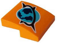 LEGO part Slope, Curved 2 x 2 x 2/3 with Medium Azure, Dark Blue and Black Arctic Explorer Logo with White Outline Pattern 15068pb487