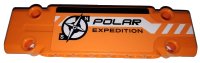 LEGO onderdeel Technic, Panel Plate 3 x 11 x 1 with Black and White Stripes Partially Dotted, 'POLAR EXPEDITION' and Compass Logo on Orange Background Pattern Model Left Side (Sticker) - Set 42038 15458pb017L