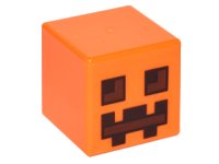 LEGO part Minifigure, Head, Modified Cube with Pixelated Dark Brown and Reddish Brown Eyes and Mouth Pattern (Minecraft Pumpkin Jack O' Lantern / Snow Golem) 19729pb001