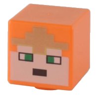 LEGO part Minifigure, Head, Modified Cube with Pixelated Light Nougat Face, Green Eyes, and Gold Crown Pattern (Minecraft Royal Warrior) 19729pb058