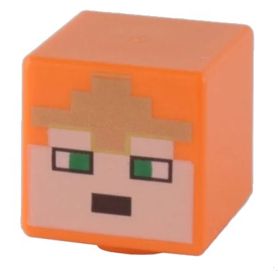 LEGO onderdeel Minifigure, Head, Modified Cube with Pixelated Light Nougat Face, Green Eyes, and Gold Crown Pattern (Minecraft Royal Warrior) (19729pb058)