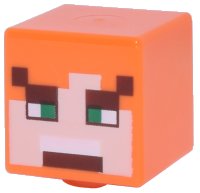 LEGO onderdeel Minifigure, Head, Modified Cube with Pixelated Light Nougat Face, Green Eyes, Reddish Brown Eyebrows and Angry Open Mouth with Top Teeth Pattern (Minecraft Alex) 19729pb092