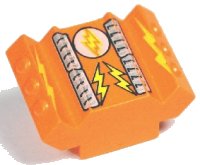 LEGO part Brick, Modified 2 x 2 No Studs, Sloped with Angled Side Block Extensions and Lightor Lightning Bolt Pattern 30601pb05