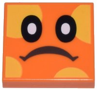 LEGO part Tile 2 x 2 with Black Eyes with White Pupils, Frown, Yellow Spots Pattern (Super Mario Bramball Face) 3068pb1528