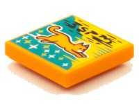 LEGO part Tile 2 x 2 with BeatBit Album Cover - Orange Flying Cat Pattern 3068pb1573