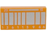 LEGO part Tile 1 x 2 with Silver Rectangles, '20', '15' and '136113966' Pattern 3069pb1458
