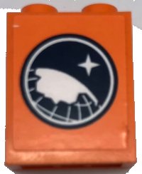 LEGO part Stein 1 x 2 x 2 with Inside Stud Holder with Arctic Explorer Logo on Orange Background Pattern (Sticker) - Set 60062 3245cpb191