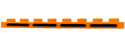 LEGO part Plate 1 x 8 with 4 Black Rounded Stripes with Bright Light Yellow and Dark Orange Outlines (Air Vents) Pattern (3460pb01)