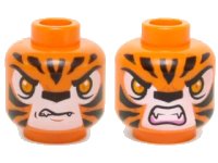 LEGO onderdeel Minifigure, Head Dual Sided Alien Chima Tiger Orange Eyes, Fangs and Black Stripes, Neutral / Angry Pattern (Tormak) 3626pb1142