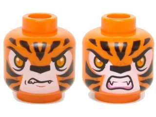 LEGO onderdeel Minifigure, Head Dual Sided Alien Chima Tiger Orange Eyes, Fangs and Black Stripes, Neutral / Angry Pattern (Tormak) (3626pb1142)
