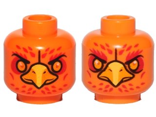 LEGO onderdeel Minifigure, Head Dual Sided Alien Chima Phoenix with Orange Eyes, Circles, Red Feathers and Yellow Beak, Neutral / Stern Pattern (Frax) (3626pb1167)