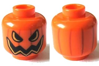 LEGO onderdeel Minifigure, Head Pumpkin Jack O' Lantern Open Semicircular Eyes with Vertical Lines on Back Pattern (3626pb1522)