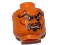 LEGO part Minifigure, Head Alien with Black Arched Curly Eyebrows, Moustache Fu Manchu, Clenched Teeth Pattern 3626pb1601