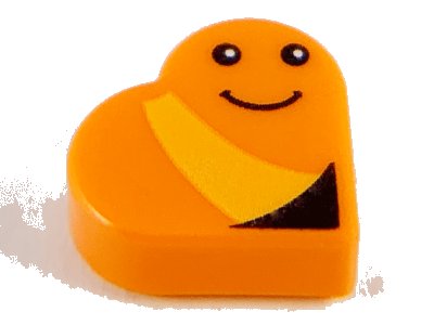 LEGO part Tile, Round 1 x 1 Heart with Worm, Bright Light Orange Stripe, Black Eyes and Smile Pattern (Sesame Street Slimey) (39739pb04)