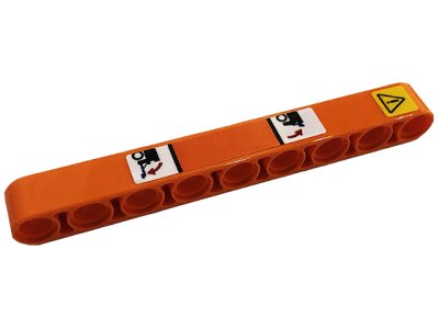 LEGO onderdeel Technic, Liftarm Thick 1 x 9 with Exclamation Mark in Yellow Danger Sign, Red Arrows, Blue Ramps and Black Wheels Pattern (Sticker) - Set 42128 (40490pb065)