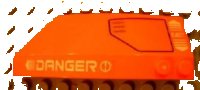 LEGO onderdeel Wedge 8 x 3 x 2 Open Right with White 'DANGER' and 'EJECT', Black Hatch Pattern (Stickers) - Set 7706 41749pb005