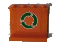 LEGO part Panel 1 x 4 x 3 - Hollow Studs with Green and White Recycling Arrows on Orange Background Pattern (Sticker) - Set 7991 4215bpb42
