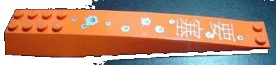 LEGO onderdeel Wedge 16 x 4 Triple Curved with Reinforcements with Bullet Holes and White Japanese Logogram '要塞' (Fortress) Pattern (Sticker) - Set 7705 (45301pb002)