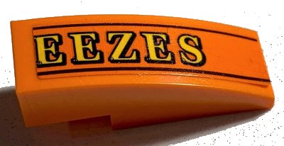 LEGO onderdeel Slope, Curved 3 x 1 with Yellow 'EEZES' and Black Lines Pattern (Sticker) - Set 75978 (50950pb146)