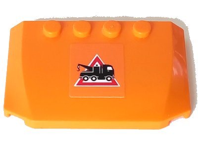 LEGO onderdeel Wedge 4 x 6 x 2/3 Triple Curved, with Tow Truck Danger Sign Pattern (Sticker) - Set 7638 (52031pb009)