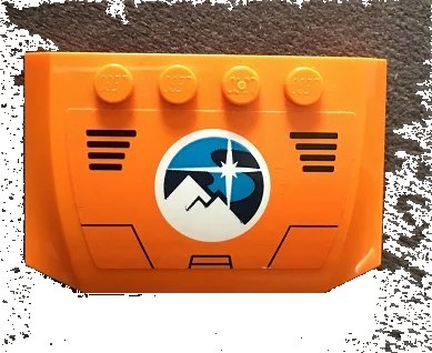 LEGO onderdeel Wedge 4 x 6 x 2/3 Triple Curved with Arctic Explorer Logo on Orange Background Pattern (Sticker) - Set 60195 (52031pb129)