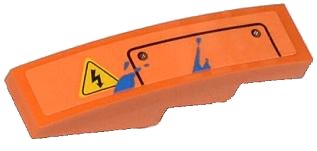 LEGO part Slope, Curved 4 x 1 with Electricity Danger Sign, Hatch and Blue Paint Spots Pattern Model Left Side (Sticker) - Set 70808 (61678pb067L)