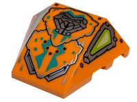 LEGO part Wedge 4 x 3 Triple Curved No Studs with Silver Snake Head and Panels, Lime and Yellowish Green Eyes, and Dark Turquoise Markings Pattern 64225pb063