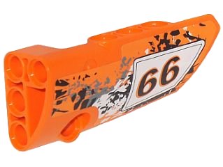 LEGO onderdeel Technic, Panel Fairing # 4 Small Smooth Long, Side B with '66' on White, Black and Gray Paint Splotches Pattern (Sticker) - Set 9392 (64391pb011)