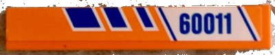 LEGO onderdeel Tile 1 x 6 with Blue Stripes and '60011' on White and Orange Background Pattern Model Left Side (Sticker) - Set 60011 (6636pb080L)