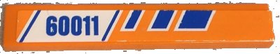 LEGO part Tile 1 x 6 with Blue Stripes and '60011' on White and Orange Background Pattern Model Right Side (Sticker) - Set 60011 (6636pb080R)