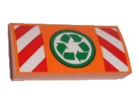LEGO part Slope, Curved 2 x 4 x 2/3 with Bottom Tubes with Recycling Arrows and Red and White Danger Stripes Pattern (Sticker) - Set 60118 88930pb066