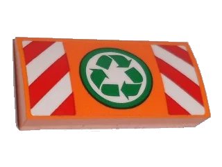 LEGO onderdeel Slope, Curved 2 x 4 x 2/3 with Bottom Tubes with Recycling Arrows and Red and White Danger Stripes Pattern (Sticker) - Set 60118 (88930pb066)