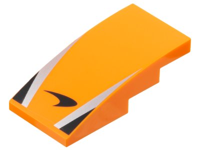 LEGO part Slope, Curved 4 x 2 with McLaren Logo, Silver Stripes, Black Triangles Pattern (93606pb207)