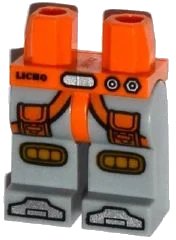 LEGO part Hips and Light Bluish Gray Legs with 'LICHO', Orange Pockets and Harness, Knee Pads and Silver Boots Pattern 970c86pb17