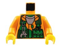 LEGO onderdeel Torso Rock Raiders Shirt, Green Vest, Wrench and Pockets Pattern (Sparks) / Orange Arms / Yellow Hands 973pb0090c01