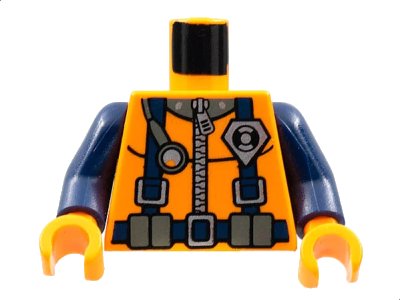 LEGO onderdeel Torso Rescue Coast Guard Logo Pattern / Dark Blue Arms / Orange Hands (973pb0302c01)