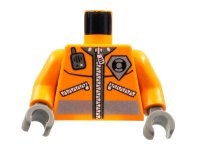 LEGO onderdeel Torso Rescue Coast Guard Logo Jacket with Pockets and Radio Pattern / Orange Arms / Dark Bluish Gray Hands 973pb0303c02