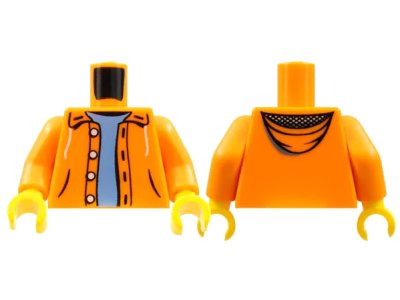 LEGO onderdeel Torso Open Jacket Hoodie with 4 Buttons over Medium Blue Sweater Pattern / Orange Arms / Yellow Hands (973pb0906c01)