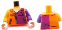 LEGO part Torso Batman Jacket with Dark Purple Half Panel, Pockets and Zippers Pattern / Dark Purple Arm Left / Orange Arm Right / Light Nougat Hands 973pb1007c01