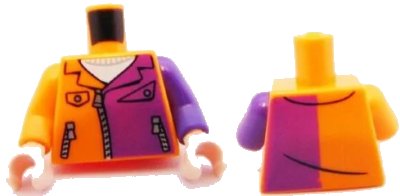 LEGO onderdeel Torso Batman Jacket with Dark Purple Half Panel, Pockets and Zippers Pattern / Dark Purple Arm Left / Orange Arm Right / Light Nougat Hands (973pb1007c01)