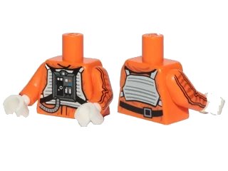 LEGO onderdeel Torso SW Rebel Pilot with Black Belt with Buckle on Back Pattern / Orange Arms with Jacket Pattern / White Hands (973pb1316c02)