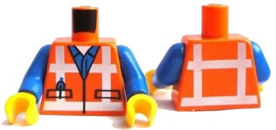 LEGO onderdeel Torso Safety Vest with Reflective Crossed Stripes over Blue Shirt Pattern / Blue Arms / Yellow Hands (973pb1561c01)