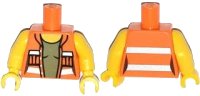 LEGO part Torso Female Open Safety Vest with Silver Reflective Stripes over Olive Green Shirt Pattern / Yellow Arms / Yellow Hands 973pb1609c01