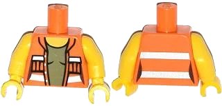 LEGO onderdeel Torso Female Open Safety Vest with Silver Reflective Stripes over Olive Green Shirt Pattern / Yellow Arms / Yellow Hands (973pb1609c01)