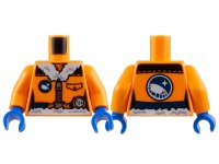 LEGO onderdeel Torso Female Coat with Arctic Explorer Logo, Pocket, Silver Zipper, and White Fur Collar and Waistline, Dark Blue Belt Pattern / Orange Arms / Blue Hands 973pb1703c01
