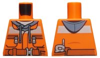 LEGO part Torso Construction Jacket over Sand Blue Hoodie, Reflective Stripe, Zipper Pockets, Dark Orange Belt with Pouch and Radio Pattern 973pb1895