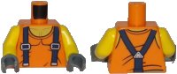 LEGO onderdeel Torso Town Miners with Sleeveless T-Shirt over Muscles with Dark Blue Suspender Straps Pattern / Yellow Arms / Dark Bluish Gray Hands 973pb2922c01