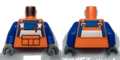 LEGO onderdeel Torso Construction with Reflective Stripe and Buckles, Front Pouch and Red Pen, Blue Shirt Pattern / Blue Arms / Dark Bluish Gray Hands (973pb3393c01)