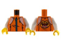 LEGO onderdeel Torso Jacket, White Shoulders, Dark Azure Zippers, Bright Light Orange Tiger on Back Pattern / White Arms / Yellow Hands 973pb4588c01
